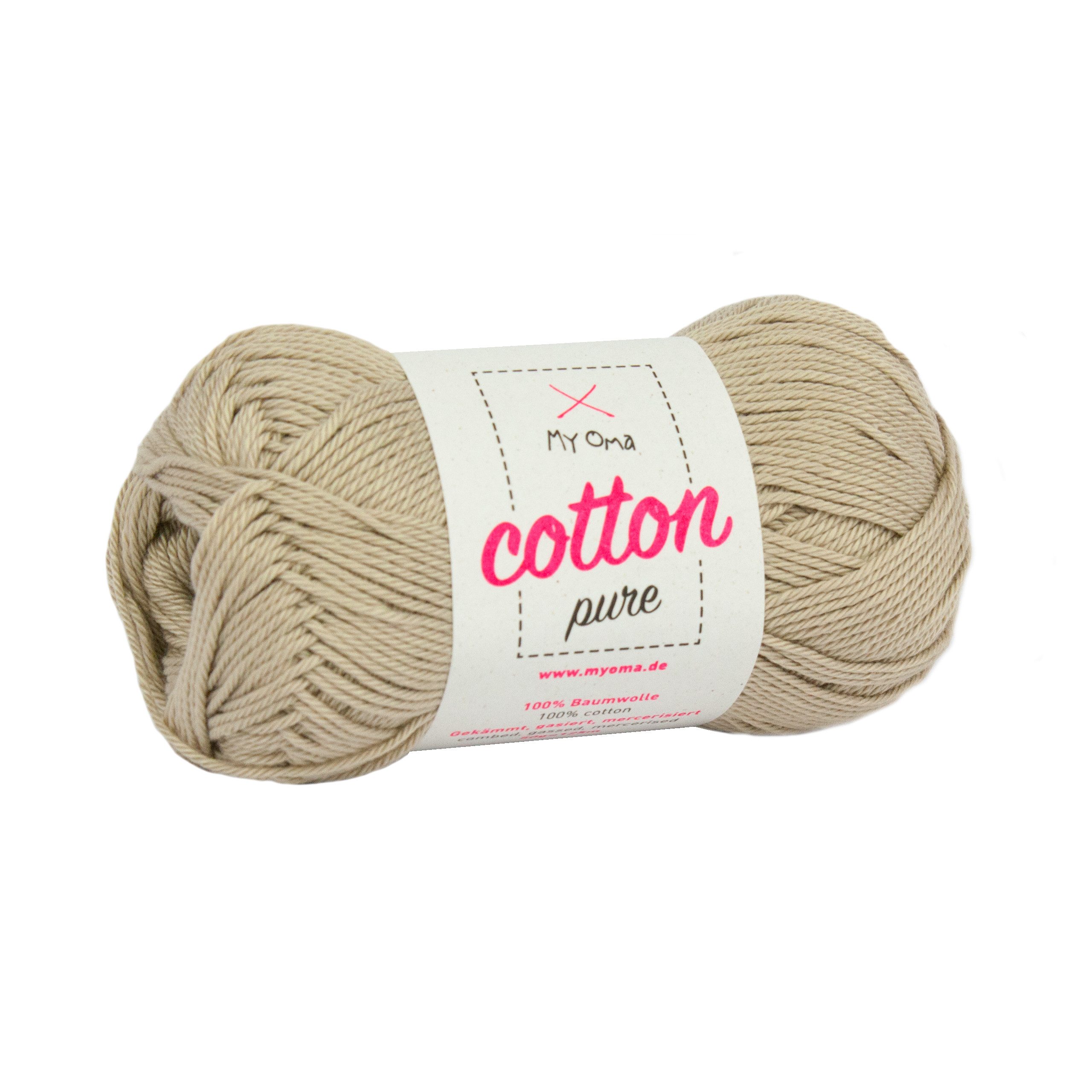 MyOma Baumwolle Cotton pure - Strick- und Häkelwolle, 125,00 m (50g, 1-St., zum Stricken und Häkeln, Wolle zum Handarbeiten, reine Baumwolle), in 32 Farben, 50g, Lauflänge 125m; Nadelstärke: 2,2-3,5mm; 4-fädig
