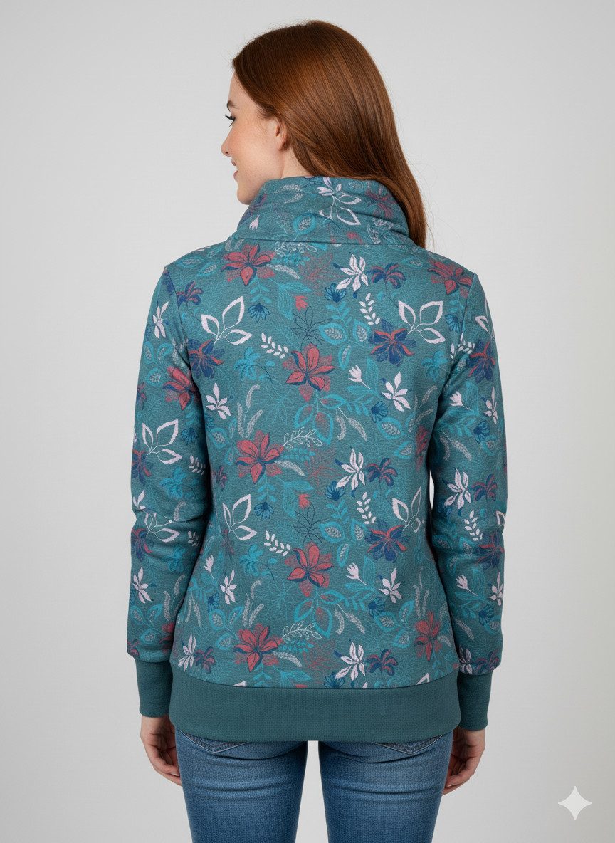 Ragwear Sweatshirt NESKA FLOWERS O mit asymetrischem Schalkragen