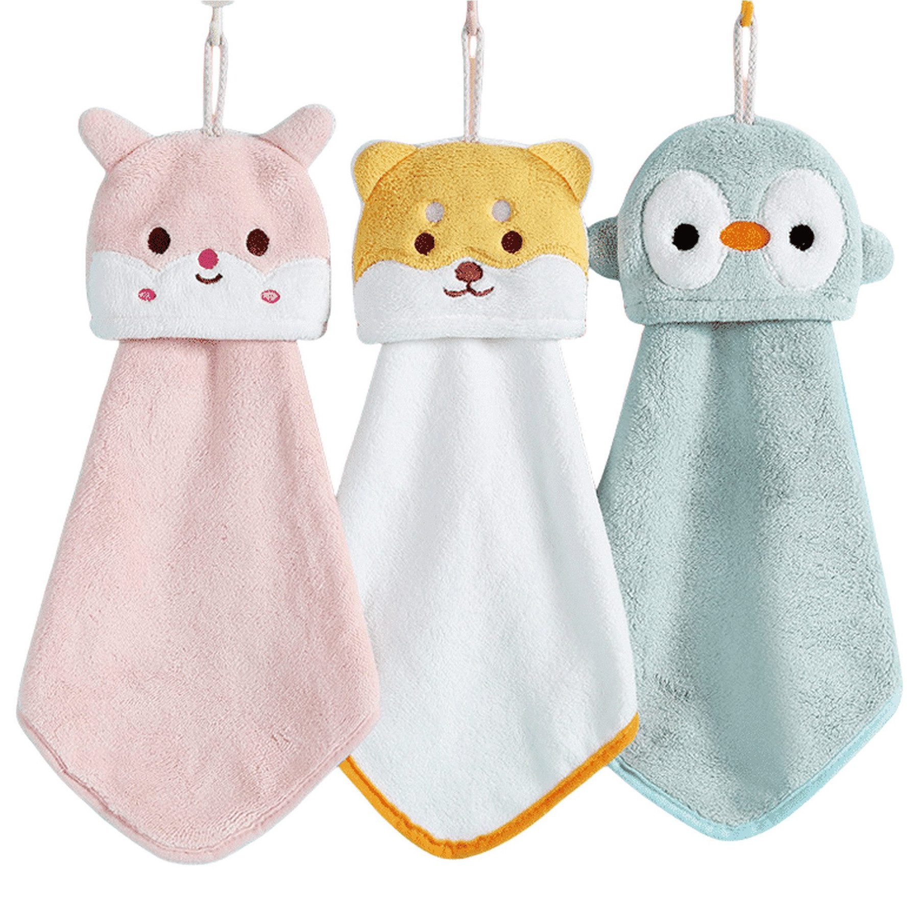 Mutig Полотенца 3 Stück Handtuch Hängendes Küchenhandtuch Süßer Tier Waschlappen, (wasserabsorbierend, Korallensamt, Handtuch, zum Aufhängen saugfähiger), für Küchen und Badezimmer Wohnzimmer Kinder und Erwachsene