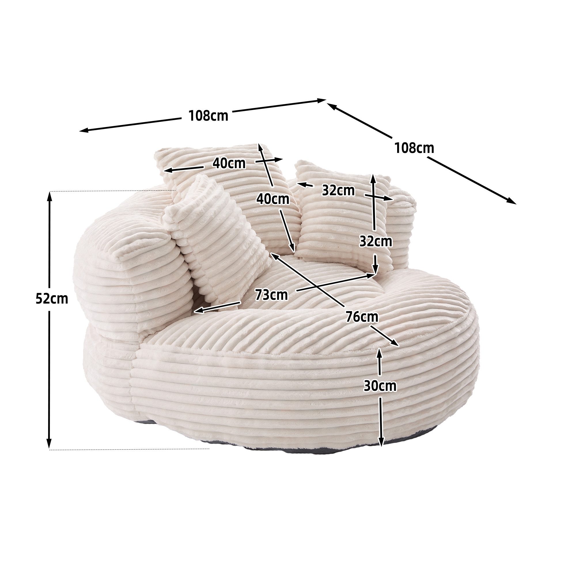 Celya Sitzsack Lazy Sofa Gaming Sofa Stuhl mit drei Kissen,hoch Rücken Cord günstig online kaufen
