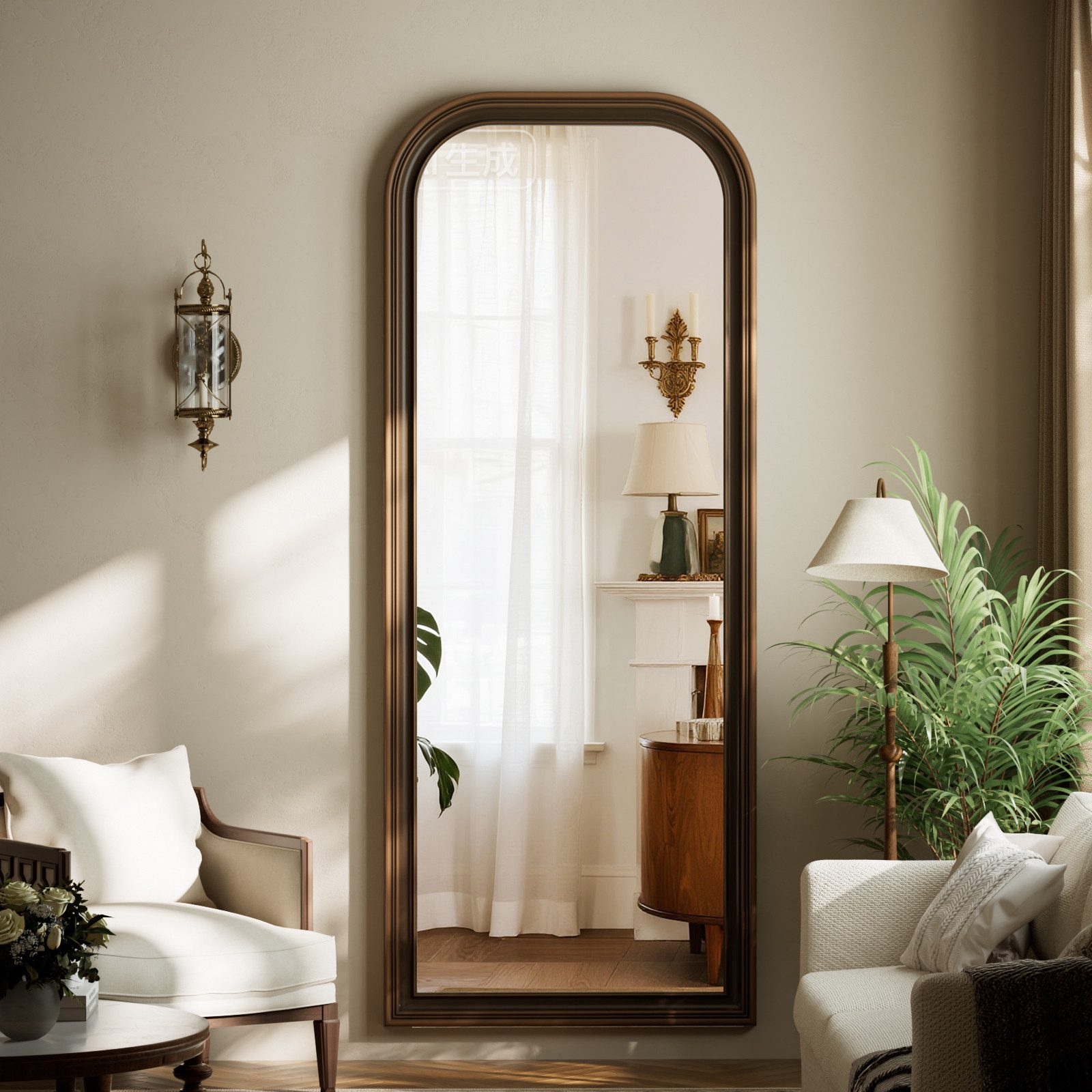 BEAUTYPEAK Ganzkörperspiegel Vintage-Spiegel mit Holzoptik-Rahmen