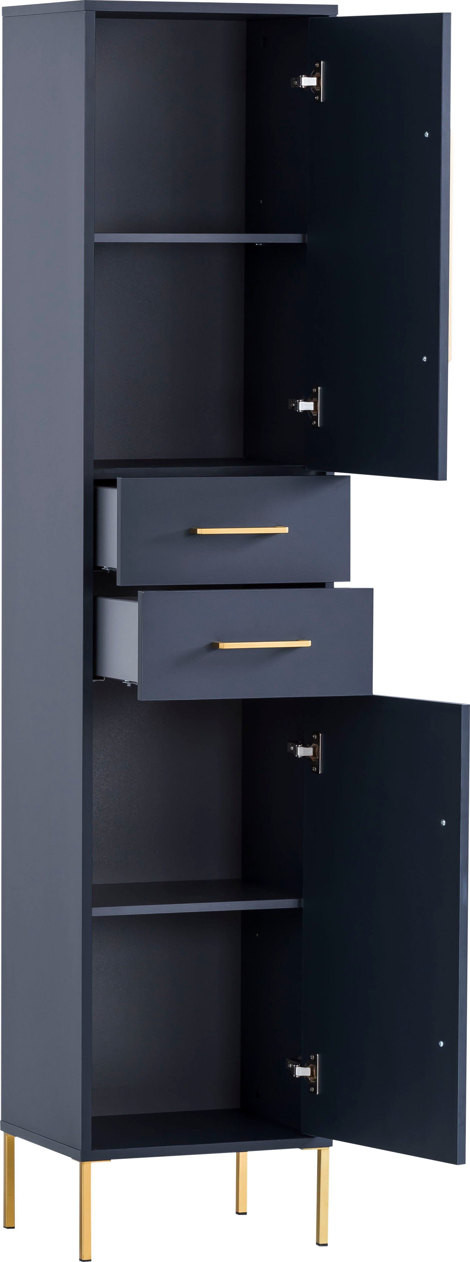 welltime Hochschrank Kent mit goldfarbenen Griffen Solide Verarbeitung - Dieses Produkt ist in Deutschland gefertigt
