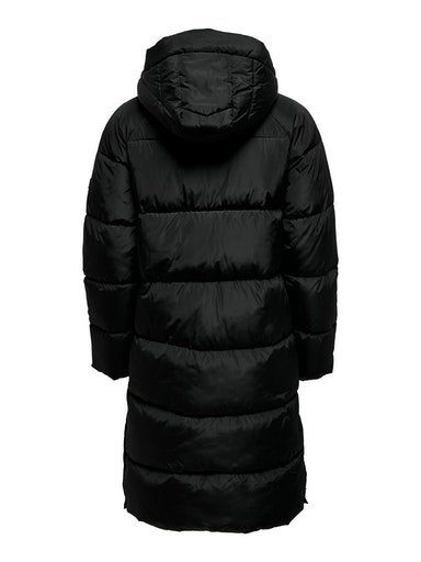 PUFFER COAT black mit Kapuze Steppmantel LONG ONLY ONLAMANDA