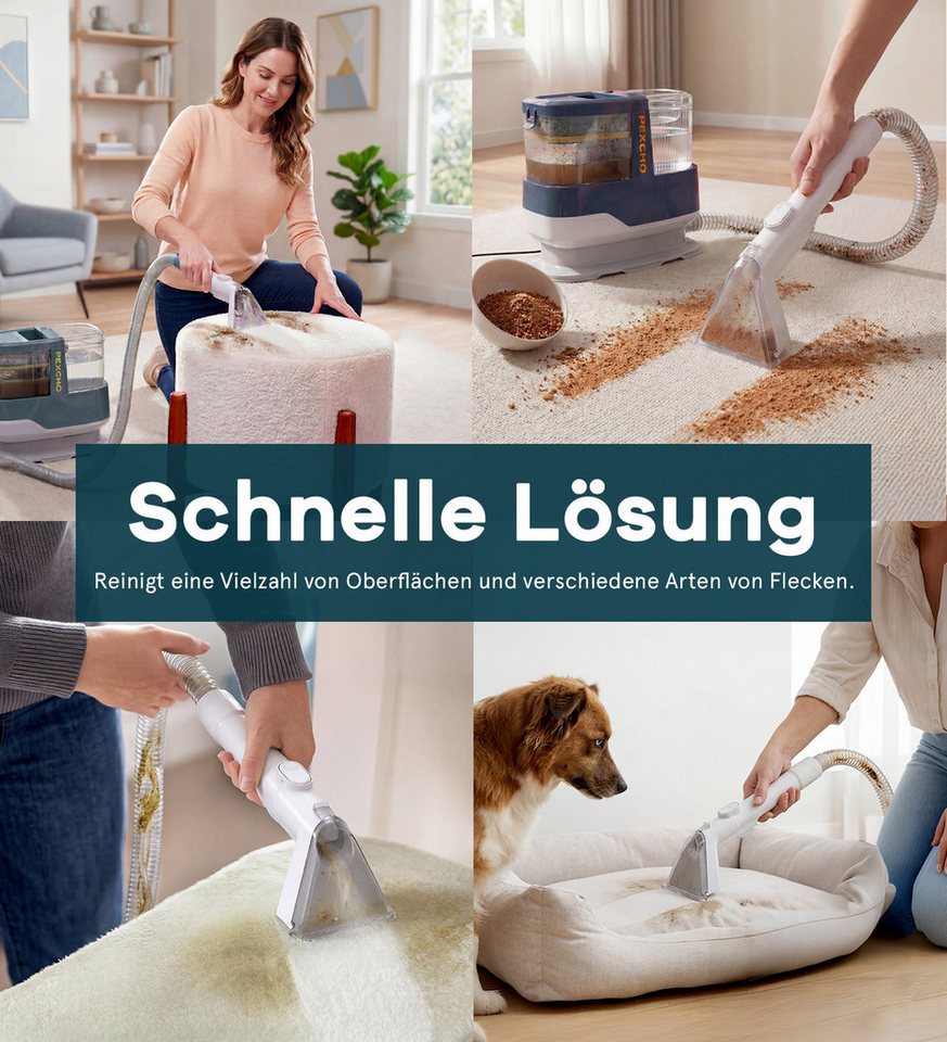 PEXCHO Teppichreinigungsgerät C688D Waschsauger Teppichreiniger, Nasssauger Polsterreiniger, 600 W, mit Beutel, inkl.Reinigungsmittel, Sofa, Vorleger, Auto