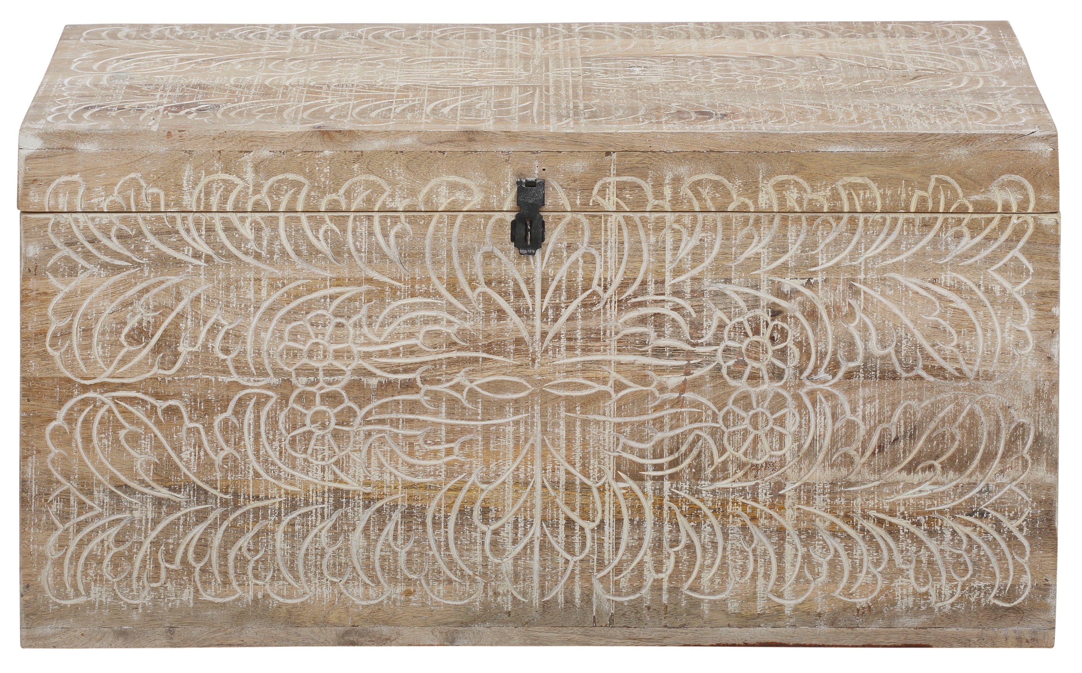 OTTO home Truhentisch Lavin, Mangoholz, mit dekorativen Schnitzereien, Handgefertigt, Breite 90 cm