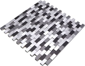 Mosani Mosaikfliesen Mosaik Fliese Aluminium Brick 3D silber schwarz Fliesenspiegel