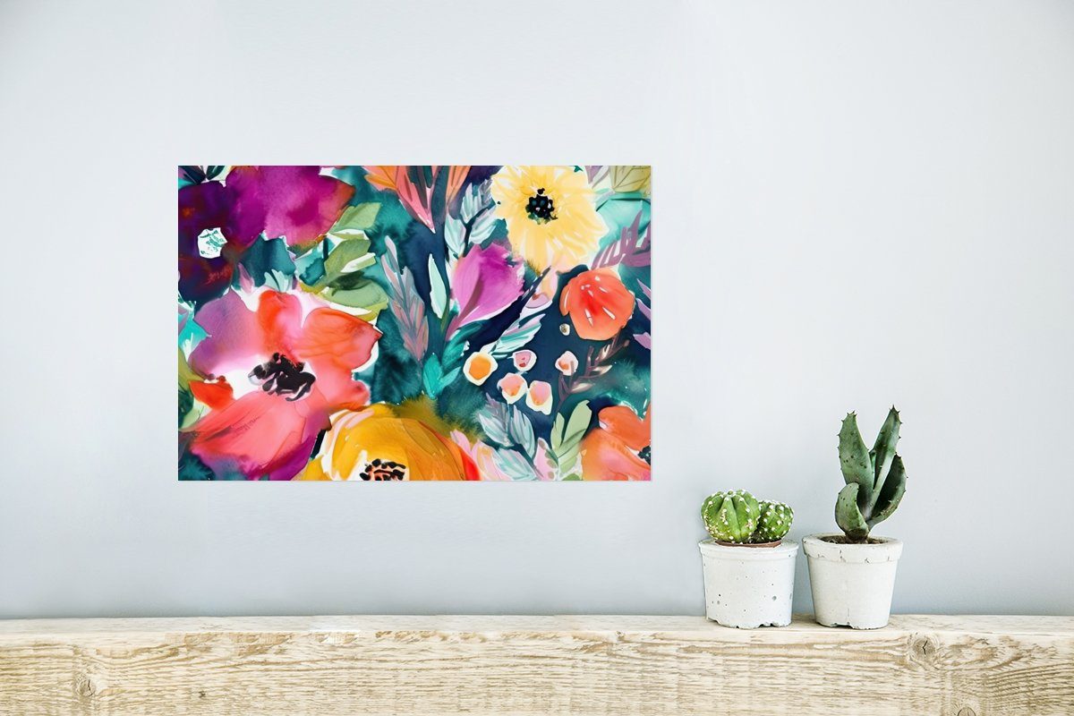 Rahmen Kunst St), für - Wandposter Natur, - Poster, Blumen MuchoWow - (1 Wandbild, Ölfarbe Wohnzimmer, Ohne Poster