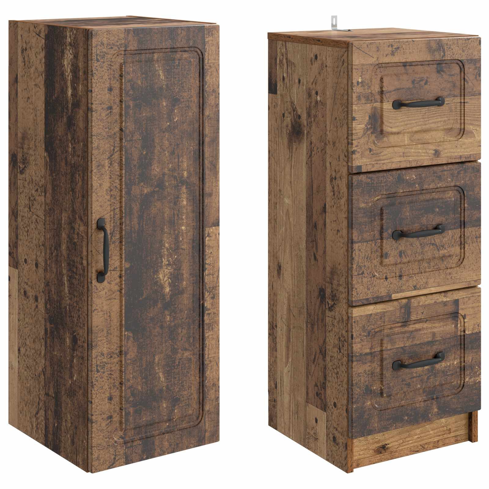 vidaXL Highboard 33 x 34,5 x 87 cm Highboard Hochschrank Schrankset 2er Set Altholz 33x