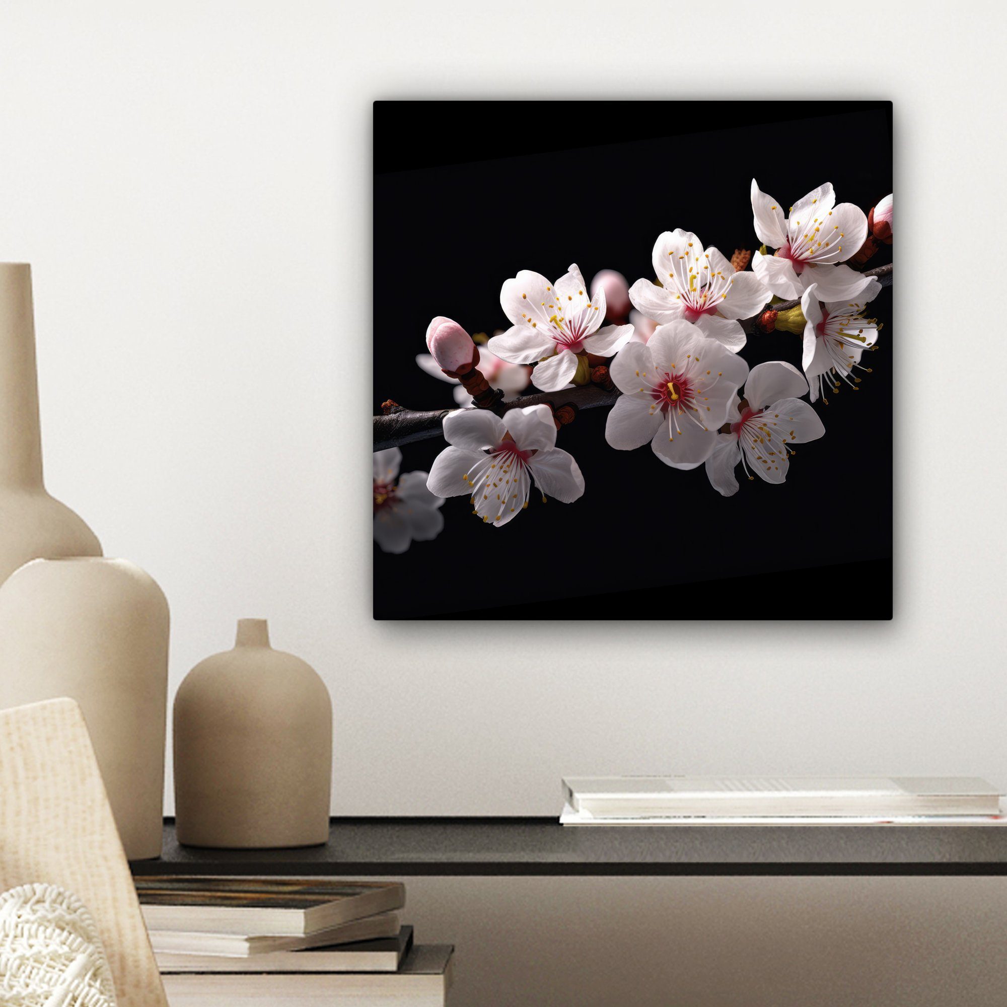 - cm St), - Bilder Blumen Sakura Wohnzimmer Botanisch Leinwandbild - Weiß, - OneMillionCanvasses® Leinwand Blütenzweige Schlafzimmer, (1 für 20x20