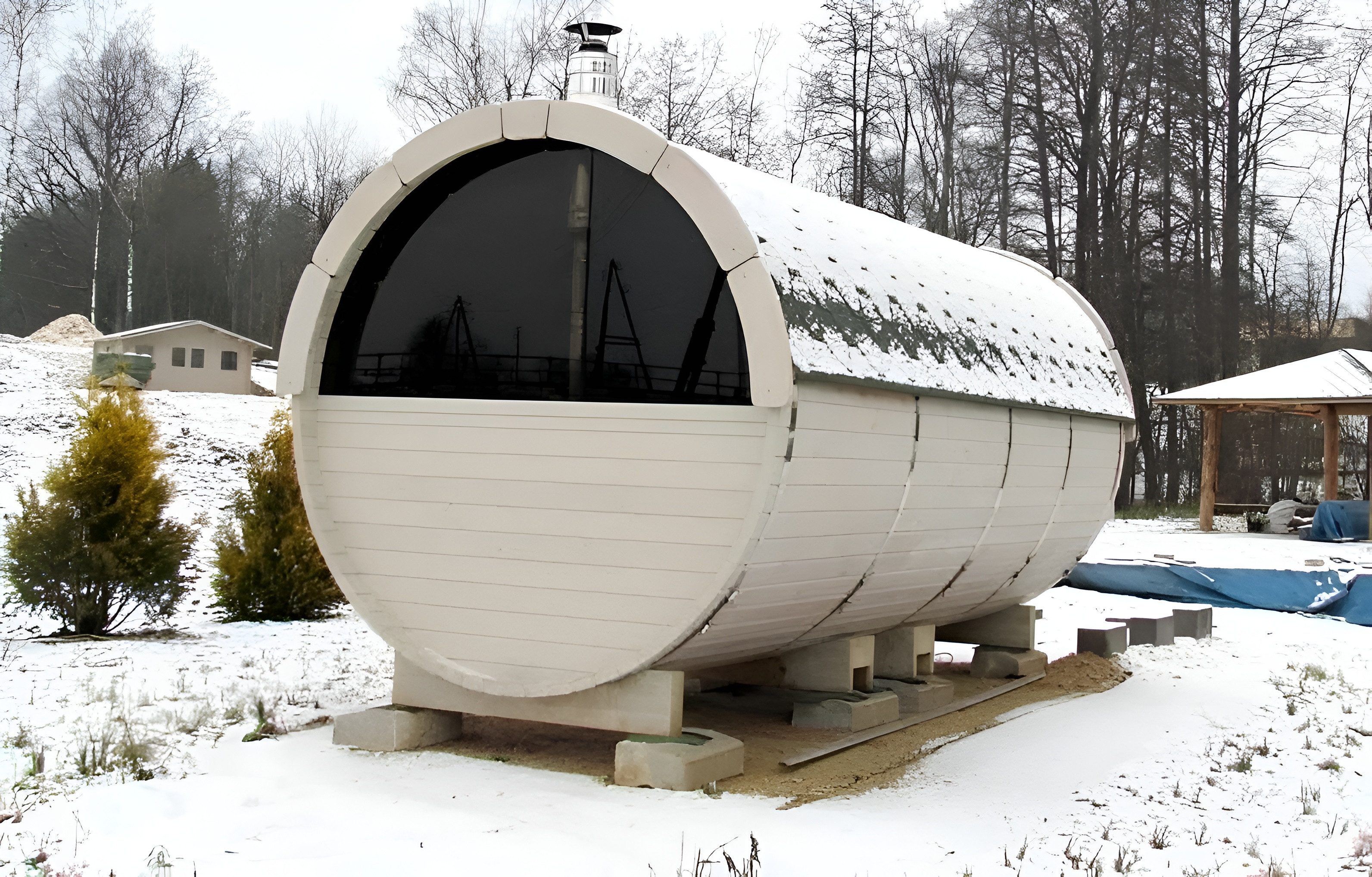 JVmoebel Fasssauna Saunafass Gartensauna Edelstahl Weiß Wellnessfass Naturfasssauna, (1-St) Made in Europe