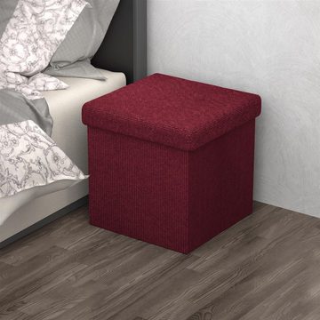 Intirilife Sitzhocker (Sitzwürfel mit Stauraum 38x38x38 cm in KIRSCH ROT - Fußablage, 1 St), Faltbare Sitzhocker - aus Stoff mit Mulden - Aufbewahrungsbox Truhe