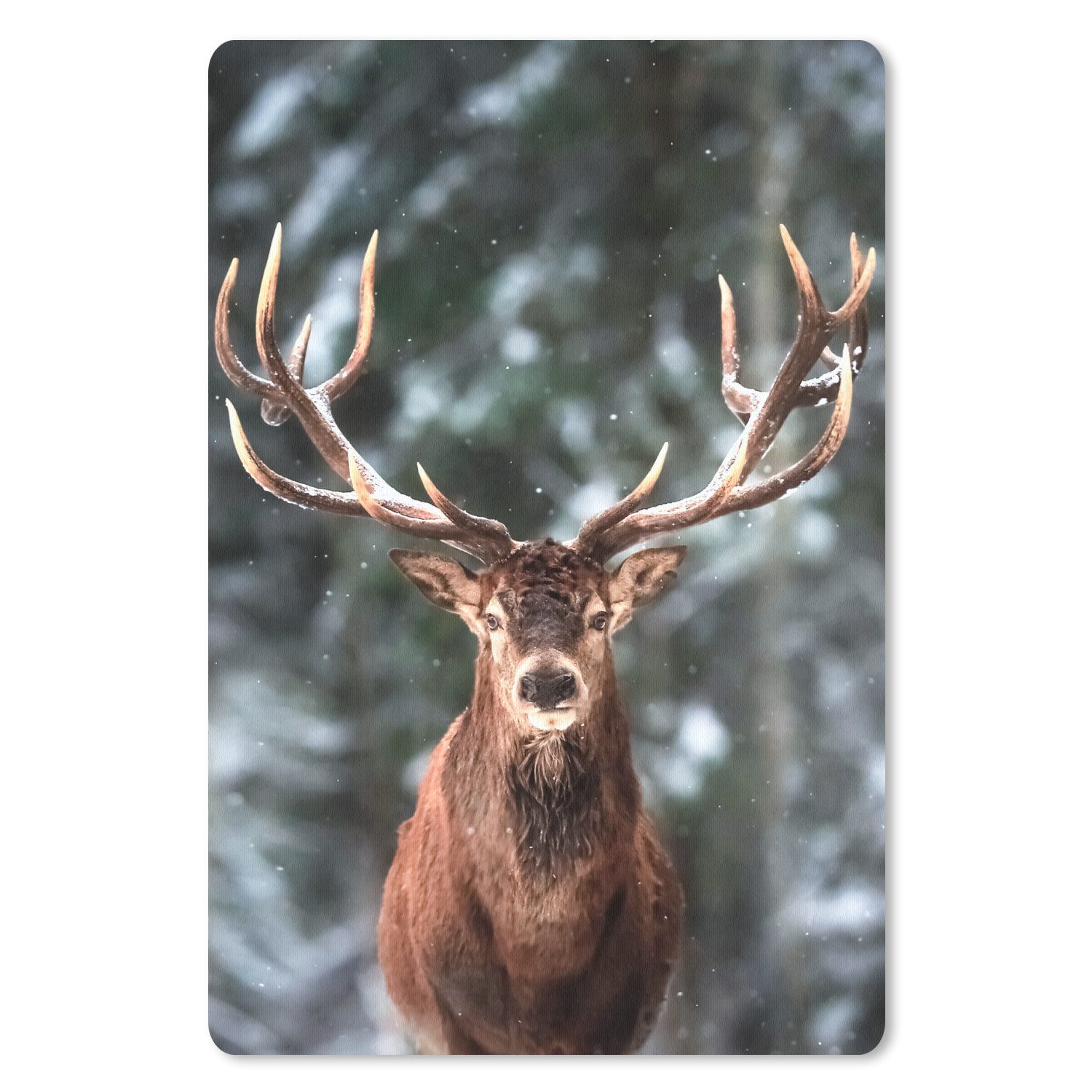 MuchoWow Mauspad Rotwild - Winter - Schnee - Wald - Natur - Tier (1-St), Maus Pad Klein, Gaming Zubehör, Büro Deko, 18x27 cm