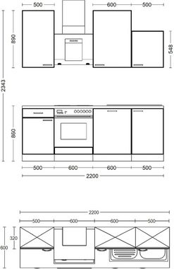 Flex-Well Küche Riva, mit E-Geräten, Breite 220 cm, in vielen Farbvarianten erhältlich