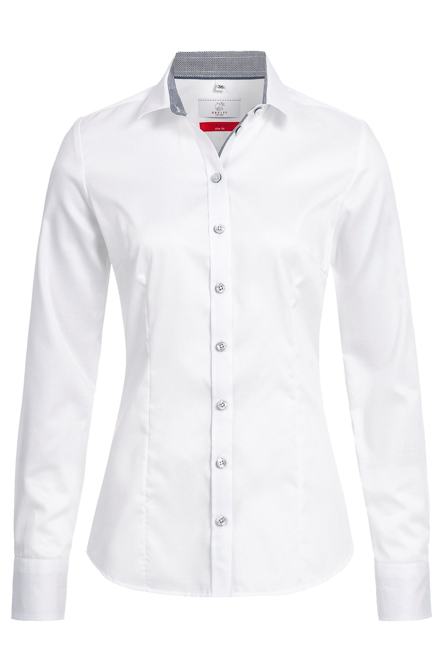 Langarmbluse Greiff Corporate Bluse PREMIUM Damen OEKO TEX® Slim Weiß/Blau