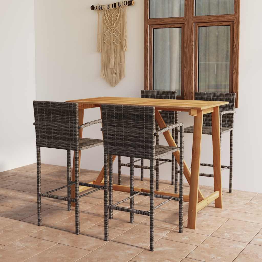 furnicato Gartenbar-Set 5-tlg. Grau, (1-tlg), Wetterbeständige Sitzgruppe aus Echtholz mit stabilen Barhockern
