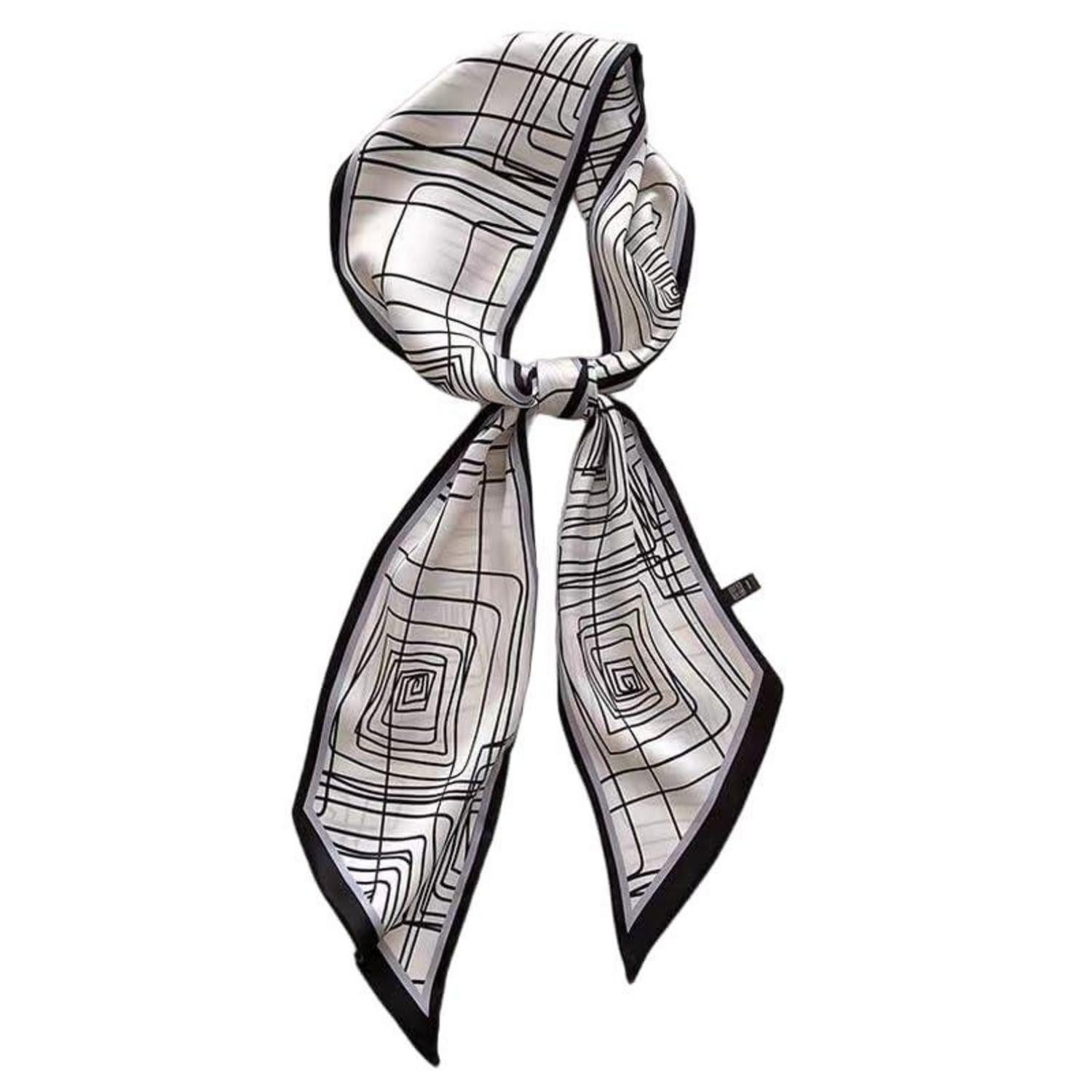 LuxusKollektion Seidenschal Seidenschal 148x13cm Weiß/Grau Paneele, (1-St)