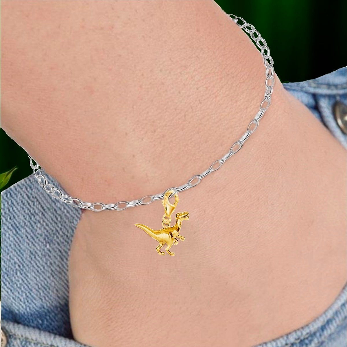 Goldene Hufeisen Charm-Einhänger Charm Anhänger Gold Dinosaurier Karabiner für Bettelarmband (inkl. Etui), 925 Sterling Silber Goldschmuck für Armband