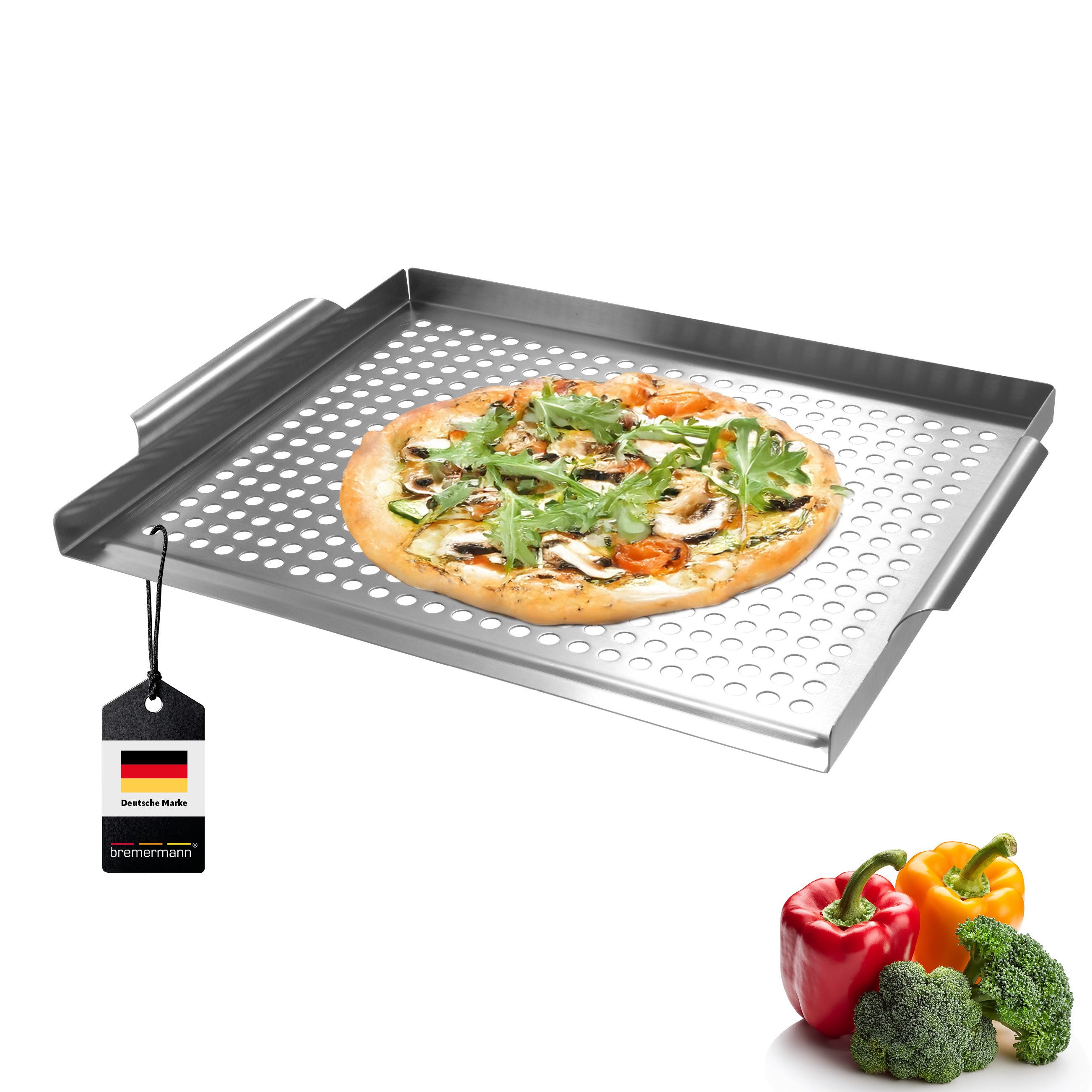 bremermann Grillplatte 39,5 x 3 x 29 cm Edelstahl Grillkorb Grillpfanne (1-St), zur leichten Entnahme nach vorne offen