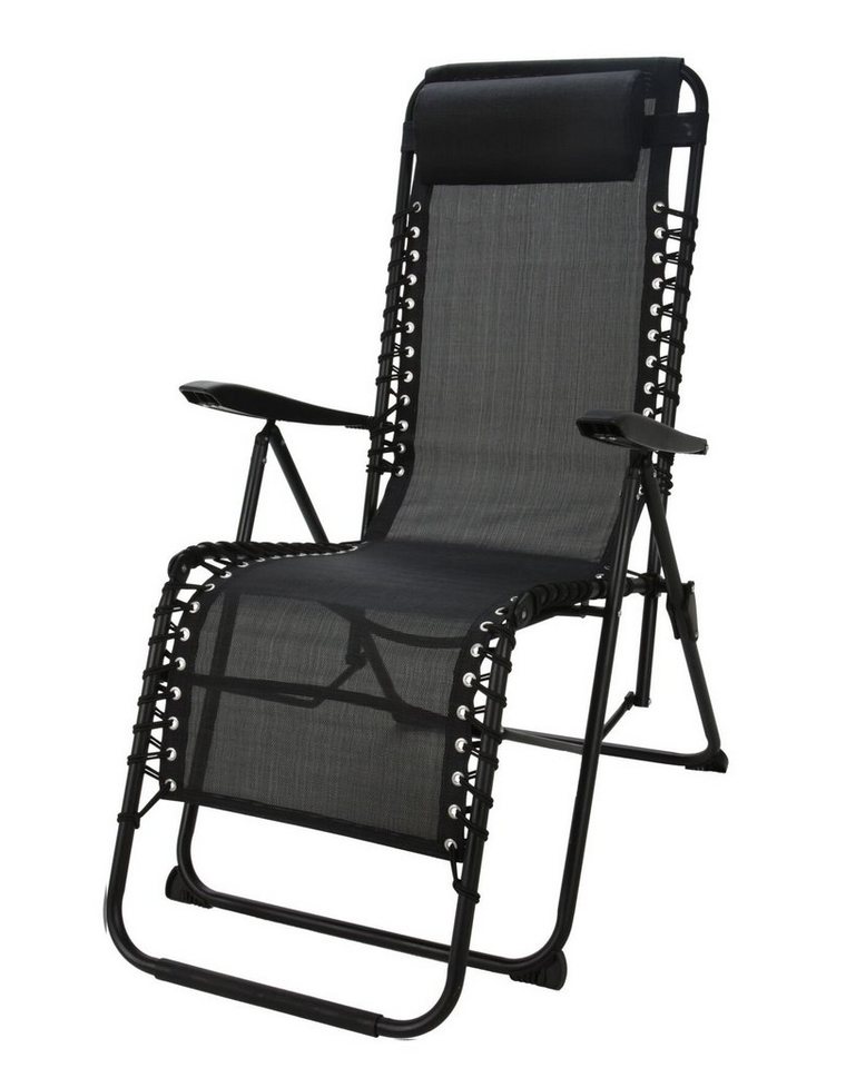 Spetebo Gartenliege Relax Sessel mit Kopfkissen - 175 cm / schwarz