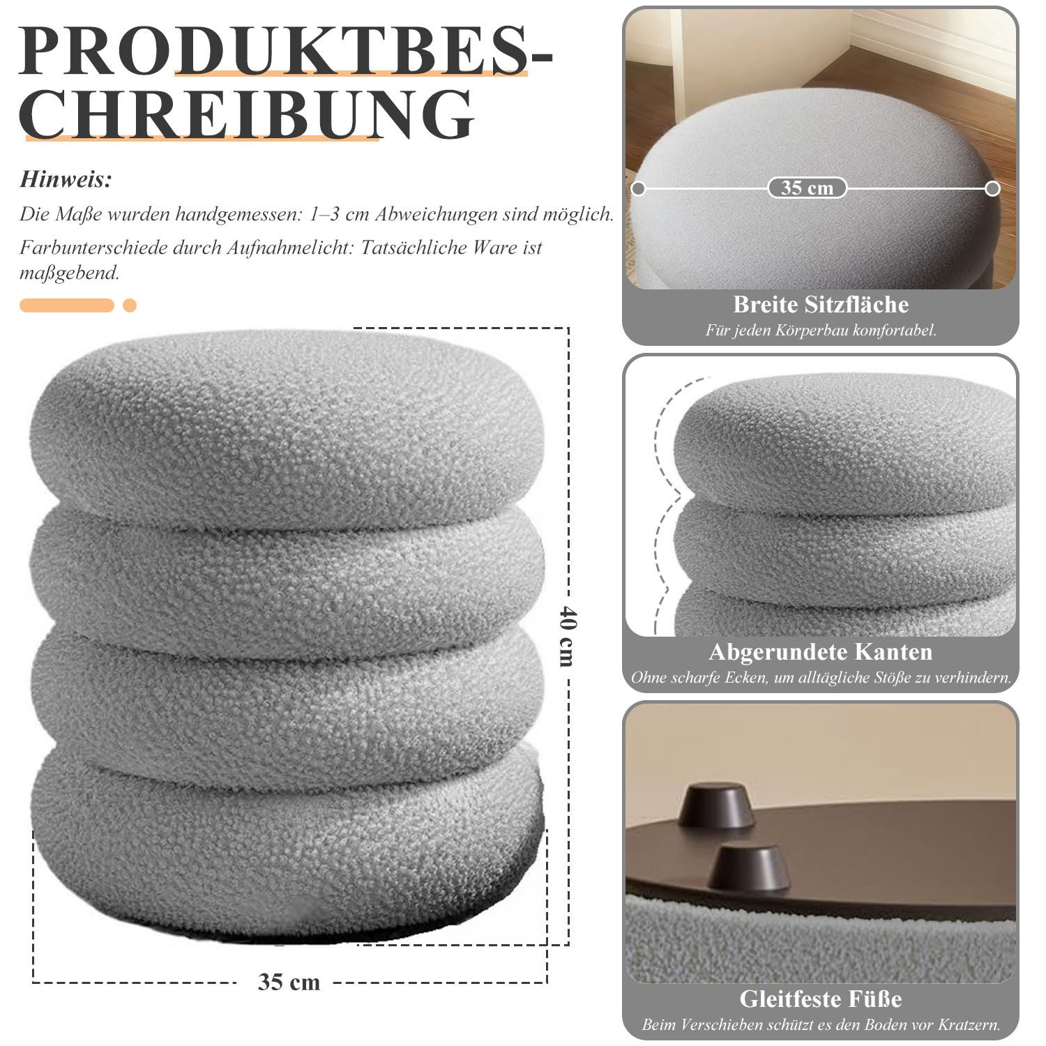 SURFOU Sitzhocker Fußhocker Strickhocker Stoff Hocker Rund Schminktisch Pol günstig online kaufen