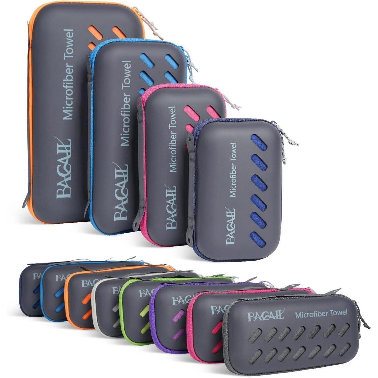 LuxusKollektion Sportmatte Handtuch Mikrofaser Sport Strand Reise Eva Box Fuchsie S 100x50cm