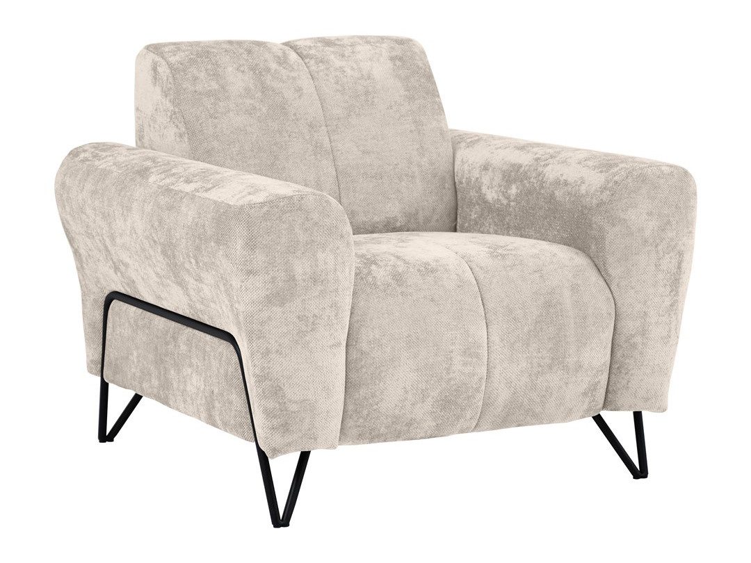 Beautysofa Polstergarnitur im modernen Stil auf hohen Metallbeinen VOLARE, (Sofagarnitur aus Chenille-Stoff, Beige Grau, Ecksofa L + Sessel Set moderne Couchgar – Bild 5 von 5
