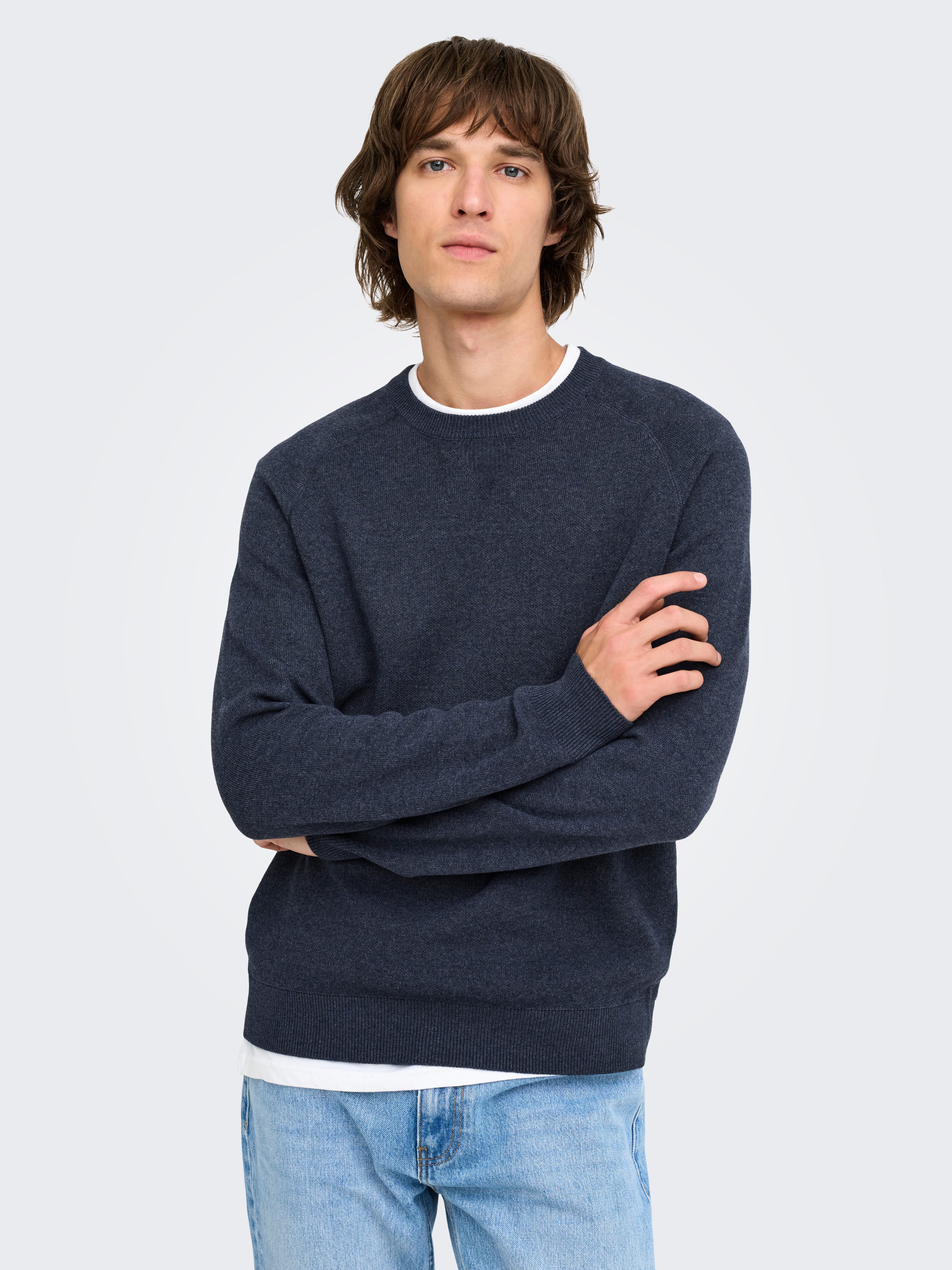 ONLY & SONS Rundhalspullover ONSVILLAS LS CREW KNIT OTL Baumwollmischung, regular fit