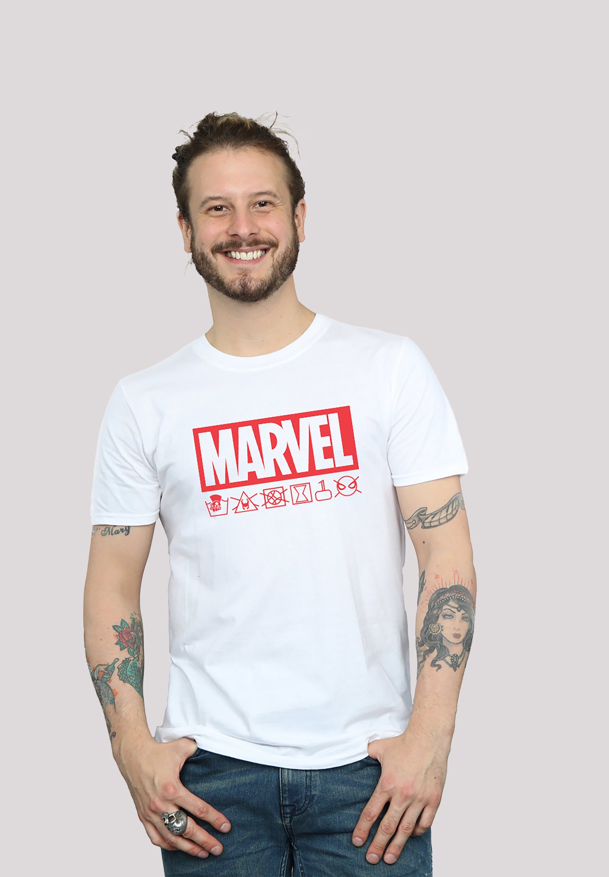 F4NT4STIC T-Shirt Marvel Logo Waschsymbole weiß Print