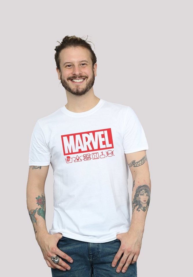 F4NT4STIC T-Shirt Marvel Logo Waschsymbole Print, Extra lang geschnittenes  Herren T-Shirt