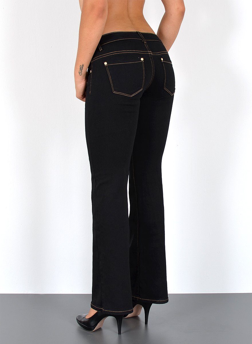 ESRA Bootcut-Jeans Damen Schlaghose Bootcut Jeans Damen Stretch Hose bis Übergröße B3 Damen Jeans Bootcut Hose Wide Leg Jeanshose Low Waist bis Plus Size