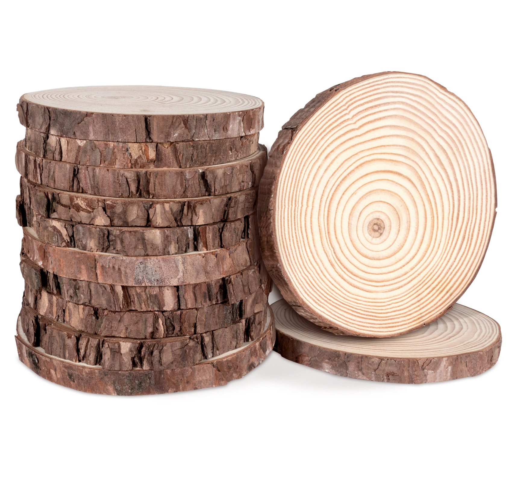 ElitVita Bastelnaturmaterial Holzscheiben Baumscheiben, Kiefernholz, Ungebohrte, Holzkreise, (12-tlg), für DIY Handwerk Hochzeit Weihnachten Dekoration