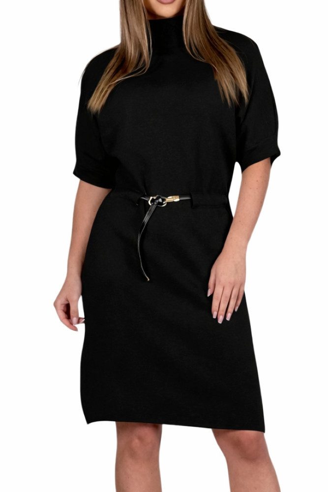 Mississhop Strickkleid Damen Strickkleid mit Stehkragen und Gürtel M. 426