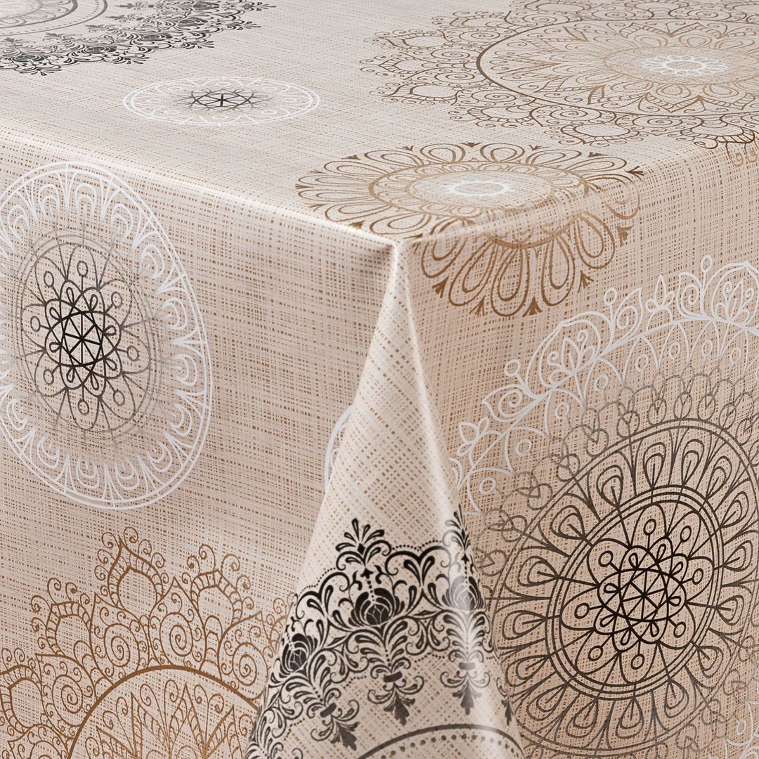 laro Tischdecke Wachstuch-Tischdecken Abwaschbar Mandala beige braun rechteckig – Bild 4 von 5