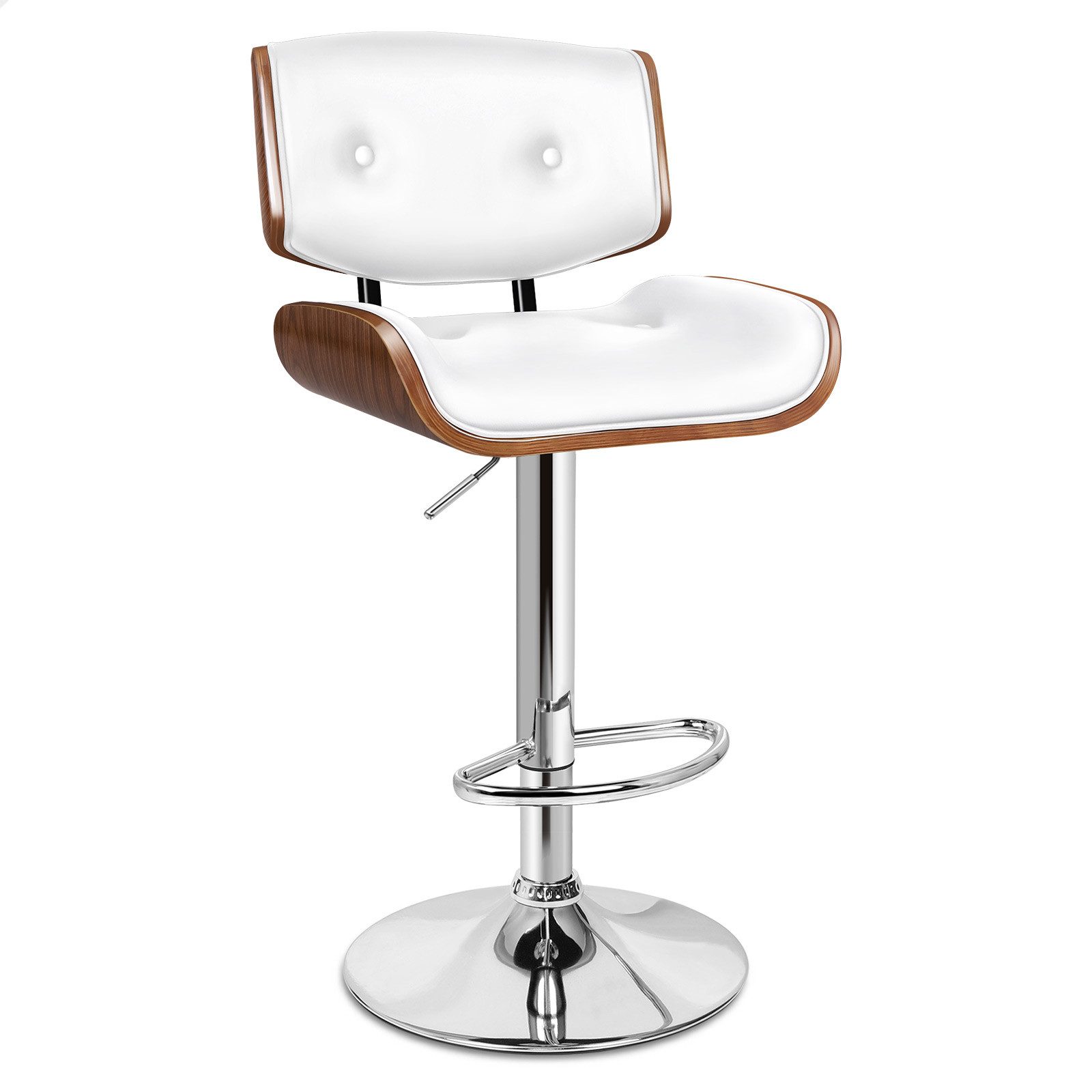 ALFORDSON Barhocker Verstellbarer, Sitzfläche aus geknöpftem PU-Leder (1er-set, 360°-Drehung, Gasdruckfeder), Solide Basis, Odette-Design, Weiß