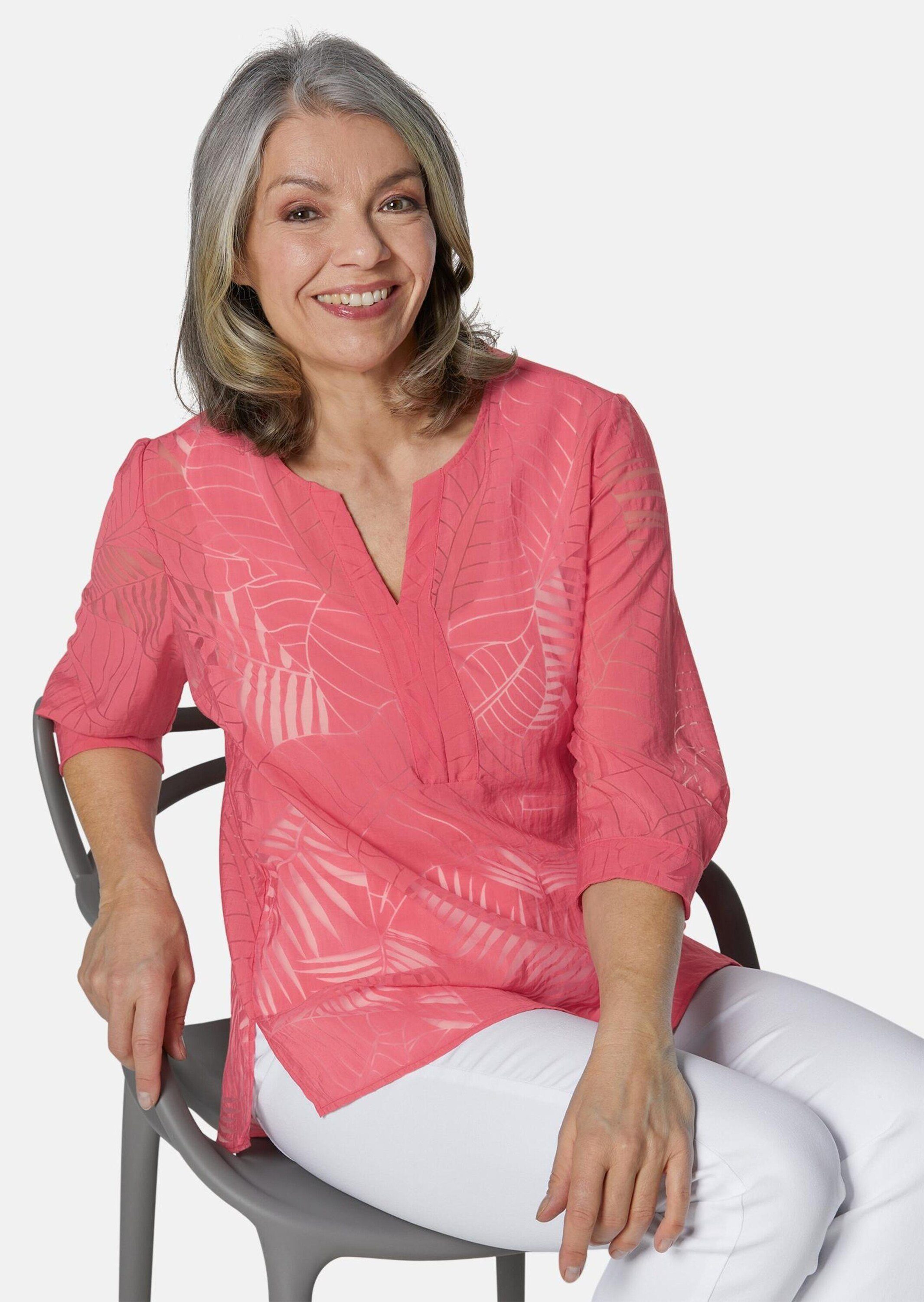 GOLDNER Klassische Bluse Kurzgröße: Leger geschnittene Ausbrennerbluse