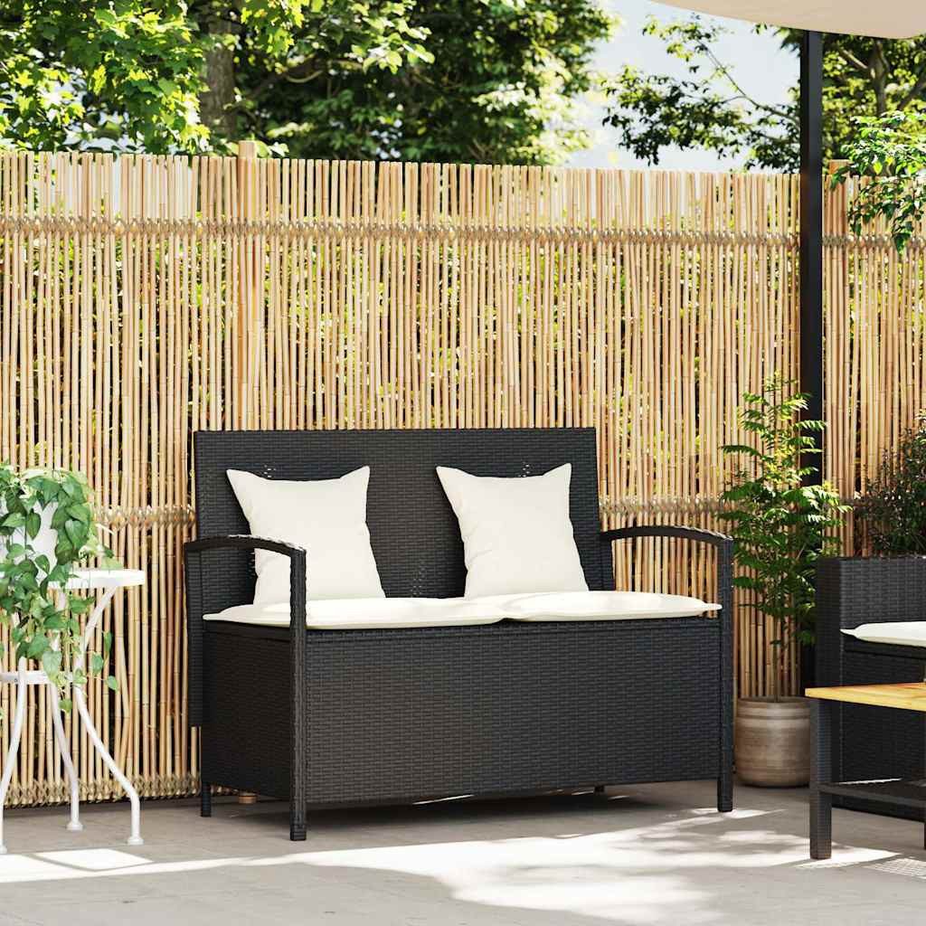 vidaXL Gartenbank Gartenbank mit Stauraum und Kissen Schwarz Poly Rattan (1-St)