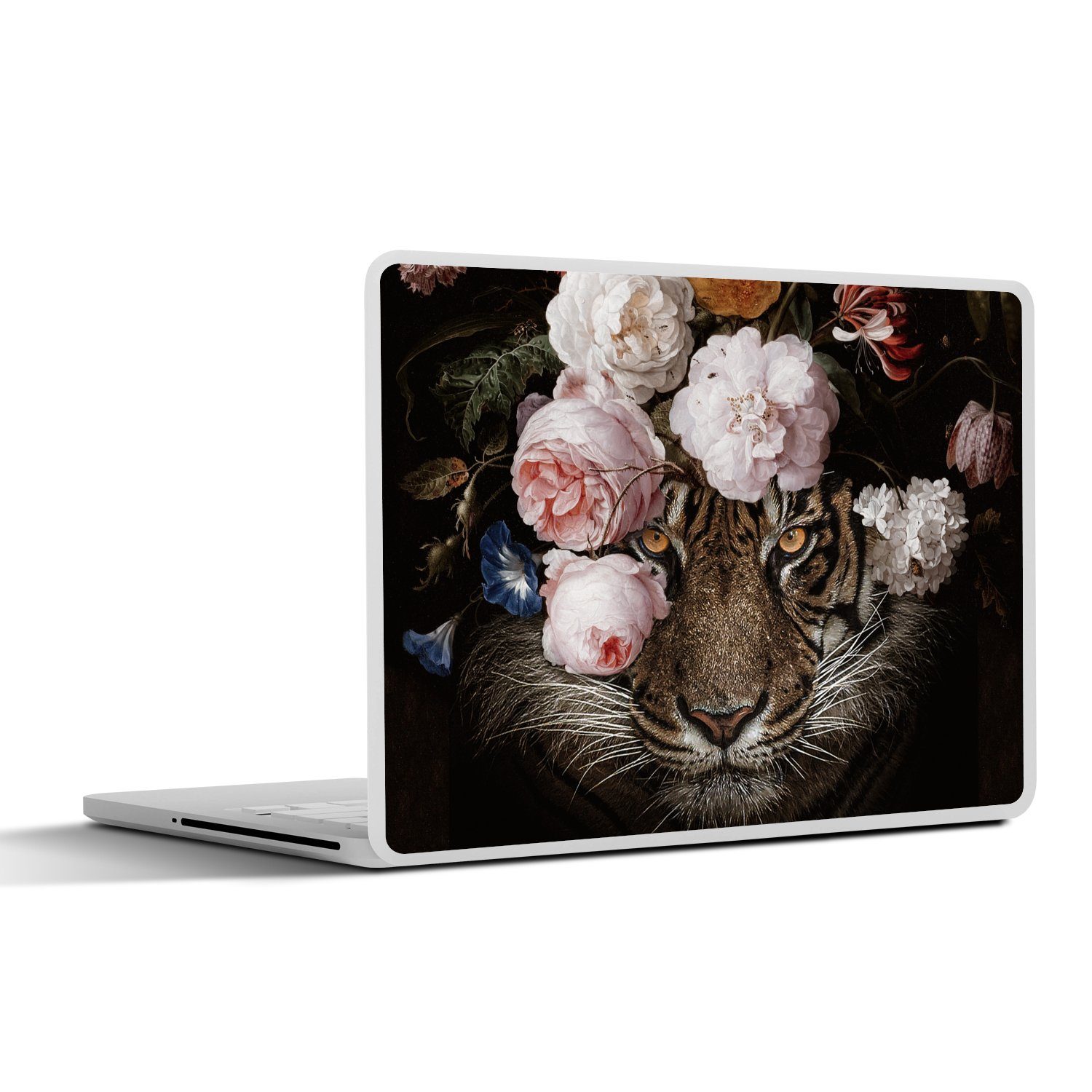 MuchoWow Wandsticker Blumen - Jan Davidsz de Heem - Tiger - Gemälde - Stillleben - Alte (1 St), Laptop Folien Cover, Aufkleber, Sticker Folie, Schutz vor Kratzern