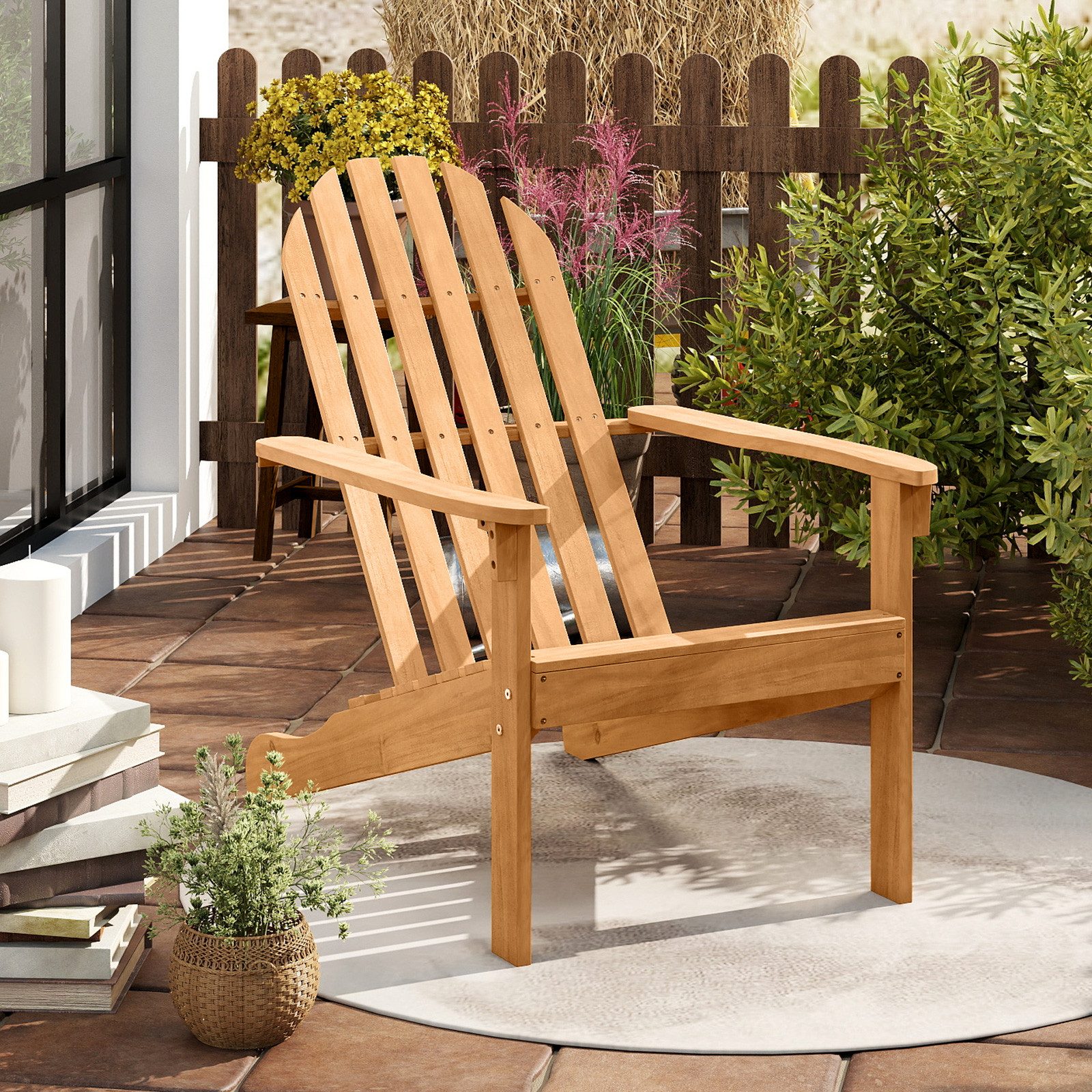 COSTWAY Gartenstuhl, Mit geneigtem Sitz & hoher Rückenlehne, bis 180 kg
