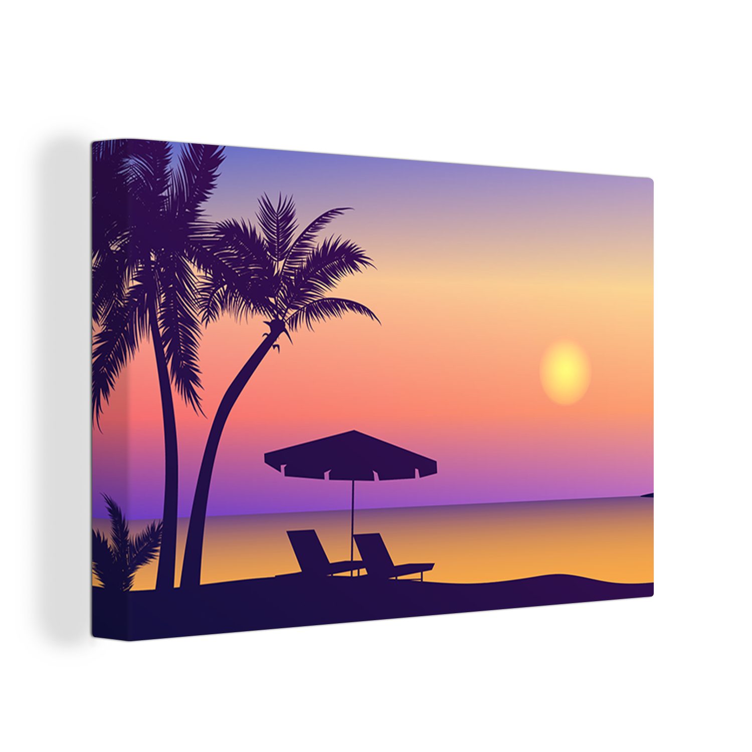 OneMillionCanvasses® Leinwandbild Strandkorb - Strand - Sommer - Zeichnung, (1 St), Wandbild Leinwandbilder, Aufhängefertig, Wanddeko, 30x20 cm