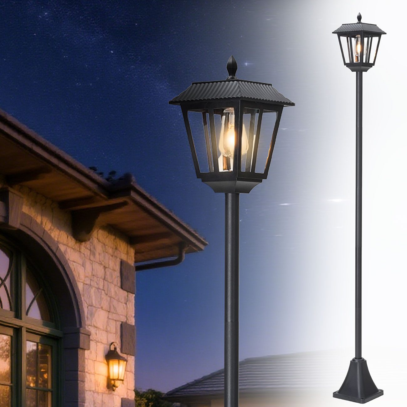 Casativo LED Außen-Stehlampe Solar-LED-Gartenlaterne mit Dämmerungssensor Wetterfest IP44, 6 SMD-LEDs, fest verbaut, Tageslichtweiss, bis zu 8 Std. Leuchtdauer/Solarbetrieb/B18 × H160 × L18 cm