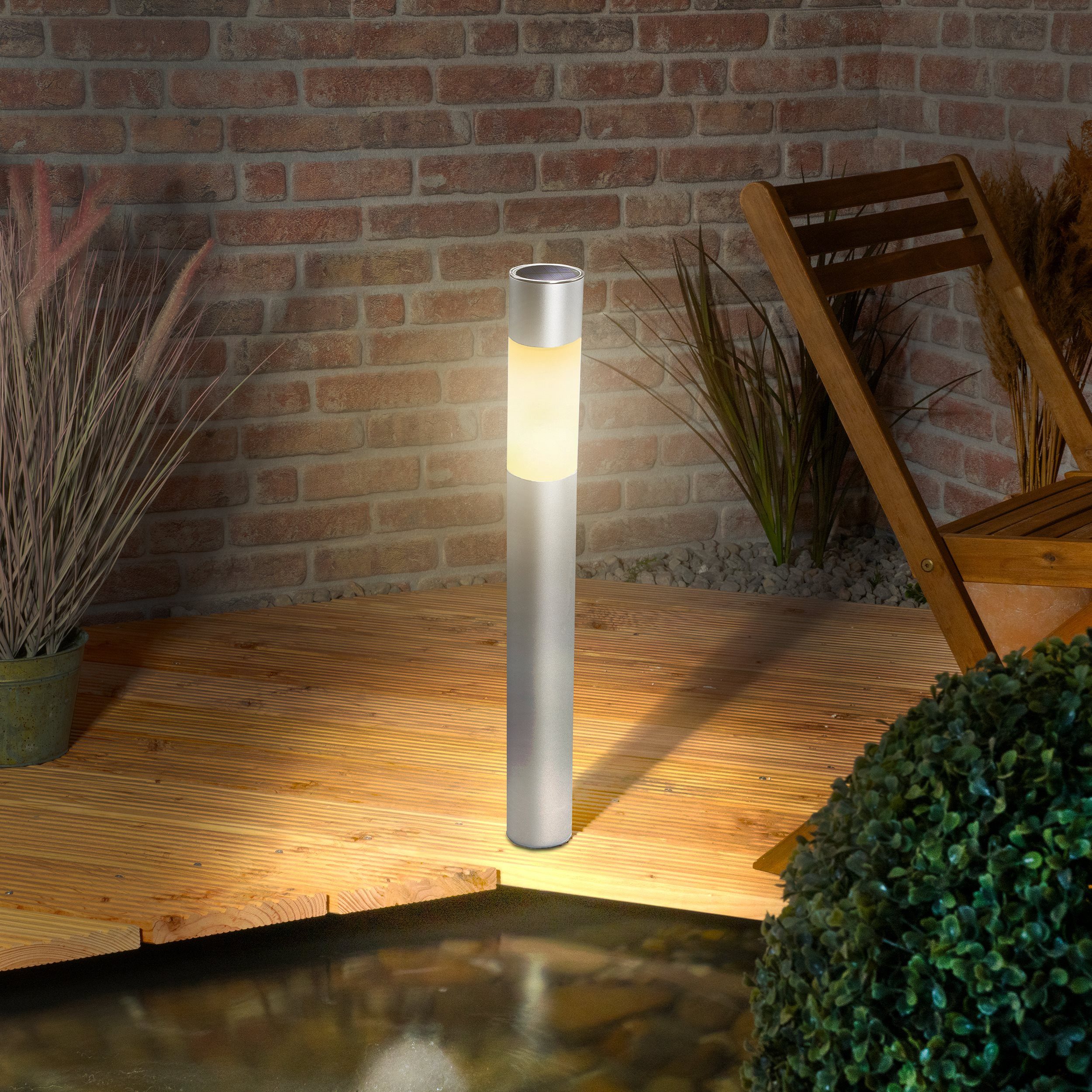 esotec LED Solarleuchte ALU Standleuchte Pole Light H70cm DUO COLOR 6500K 2800K außen 102606