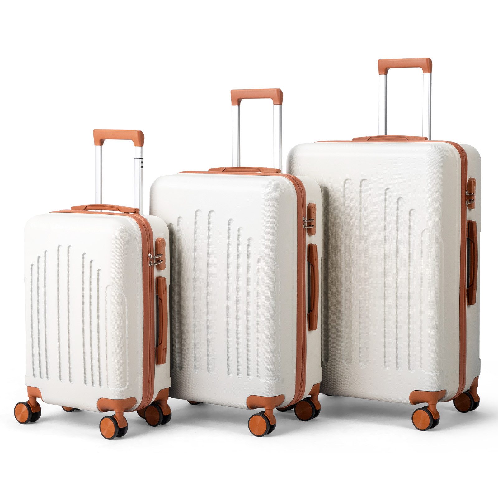 LALAHO Trolleyset Kofferset Hartschalenkoffer Trolley 360° Rollen, 4 Rollen, (3 tlg), Reisekoffer Set mit Handgepäck, Koffer & Trolleys, Beige