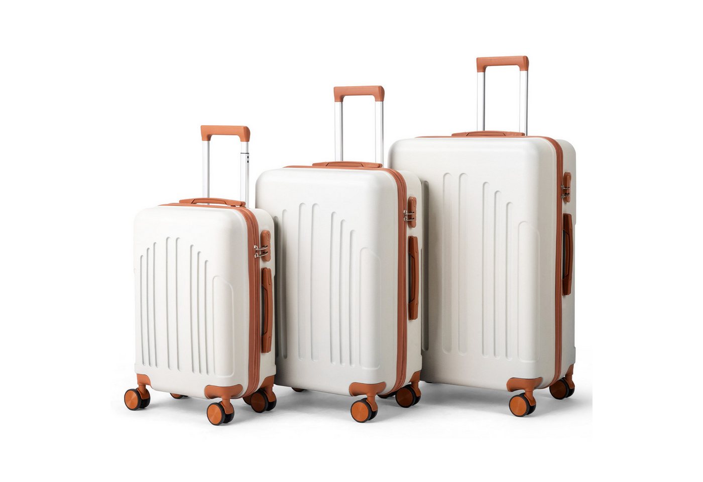 LALAHO Trolleyset Kofferset Hartschalenkoffer Trolley 360° Rollen, 4 Rollen, (3 tlg), Reisekoffer Set mit Handgepäck, Koffer & Trolleys, Beige