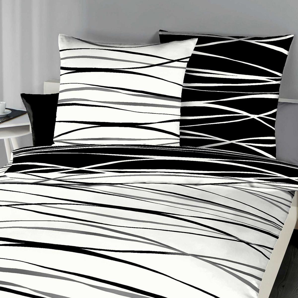 TRAUMSCHLAF Bettwäsche Bibermotion black&white, Biber, 2 teilig, warme weic günstig online kaufen