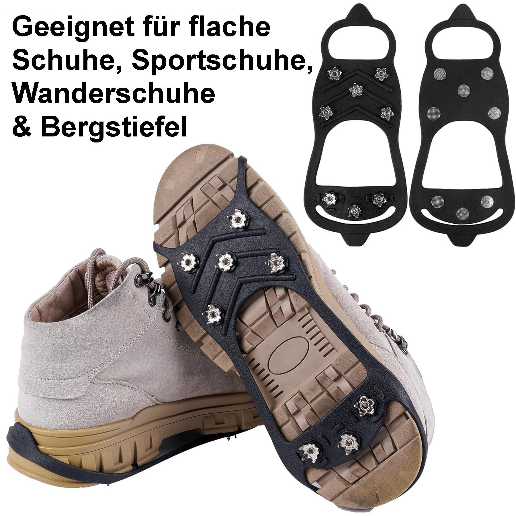 Mutig Spikes 3 Paar Anti Rutsch Schuhspikes, Spikes Schuhe Schuhkrallen mit 8 Zähne (Spikes zum Überziehen, Edelstahl Spikes, Steigeisen für Damen & Herren, Einheitsgröße für Schuhe und Stiefel), Grödel für Gehen Wandern Trekking Eisfischen Winter Outdoor