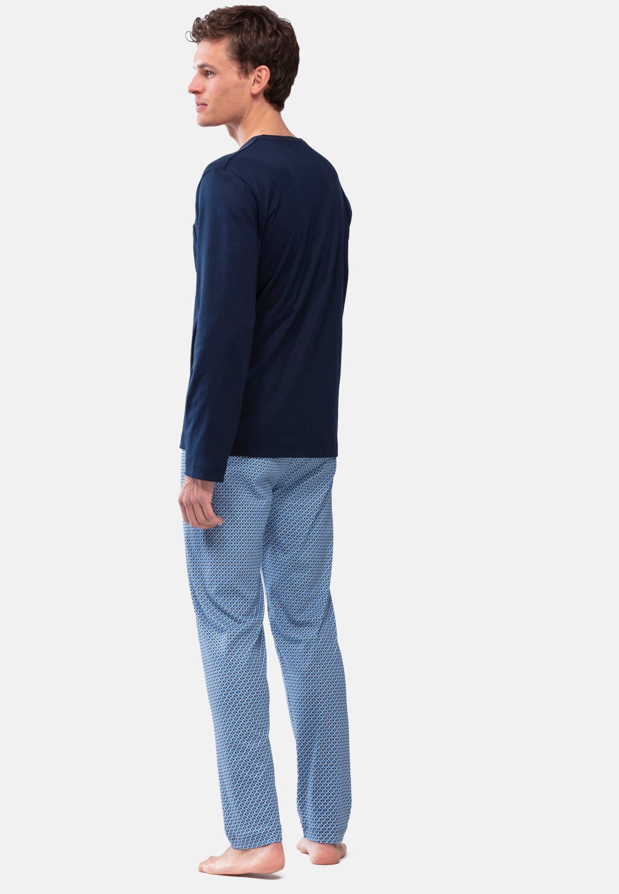 tlg) 2 Nightwear - blue Pyjama (Set, Basic (dunkelblau_blau_farbkachel) Lounge Baumwolle Mey San - Brusttasche, Komfortbund Pedro Mit Schlafanzug