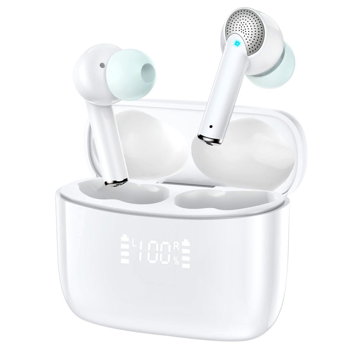 Greensky TWS In-Ear-Kopfhörer ENC-Rauschunterdrückung Earbuds Bluetooth-Kopfhörer (Active Noise Cancelling (ANC), Google Assistent, Siri, Wireless, Deep Bass In-Ear, mit Klarem Mikrofon) J8 Pro, Weiss