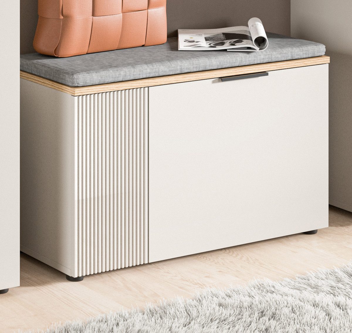 Inn.Furn Schuhbank Skid (Garderobenbank in Kaschmir Sand mit Eiche, 2-türig, 80 x 48 cm), mit viel Stauraum