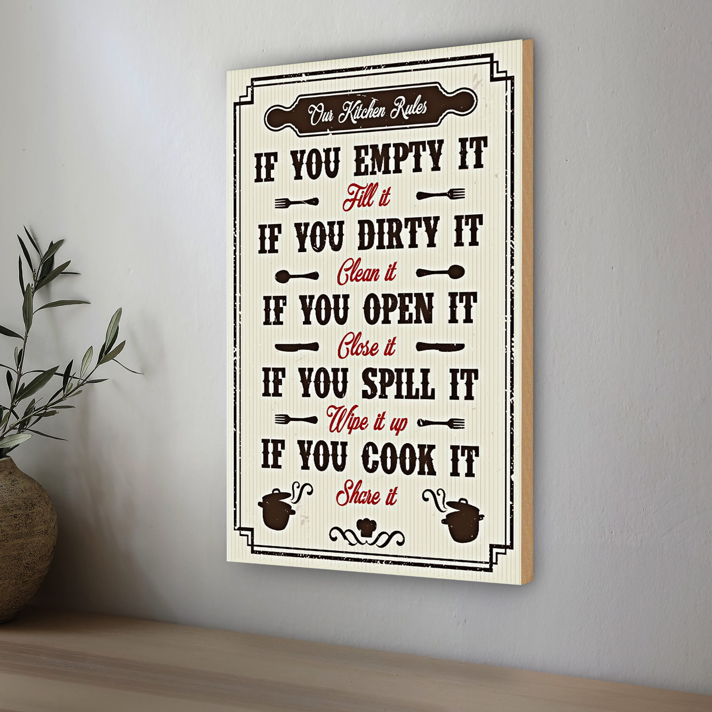 Roomando Holzbild Küche 12x18cm Our Kitchen Rules
