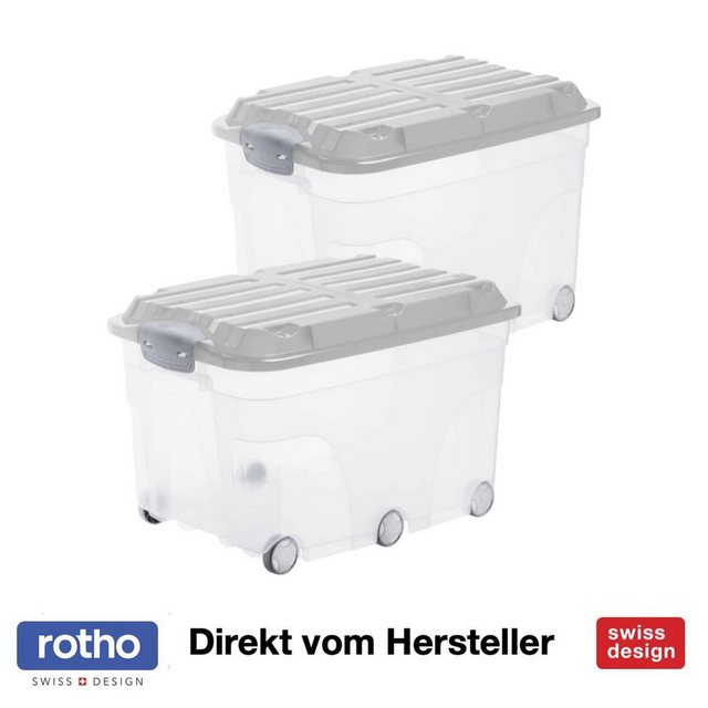 ROTHO Aufbewahrungsbox “Roller 6 2er-Set Aufbewahrungsbox 57l mit Deckel und Rollen, Kunststoff (PP) BPA-frei”